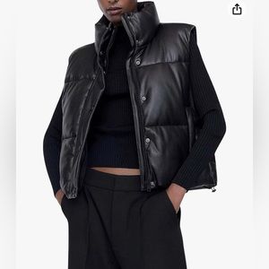Faux Leather Puffer Vest